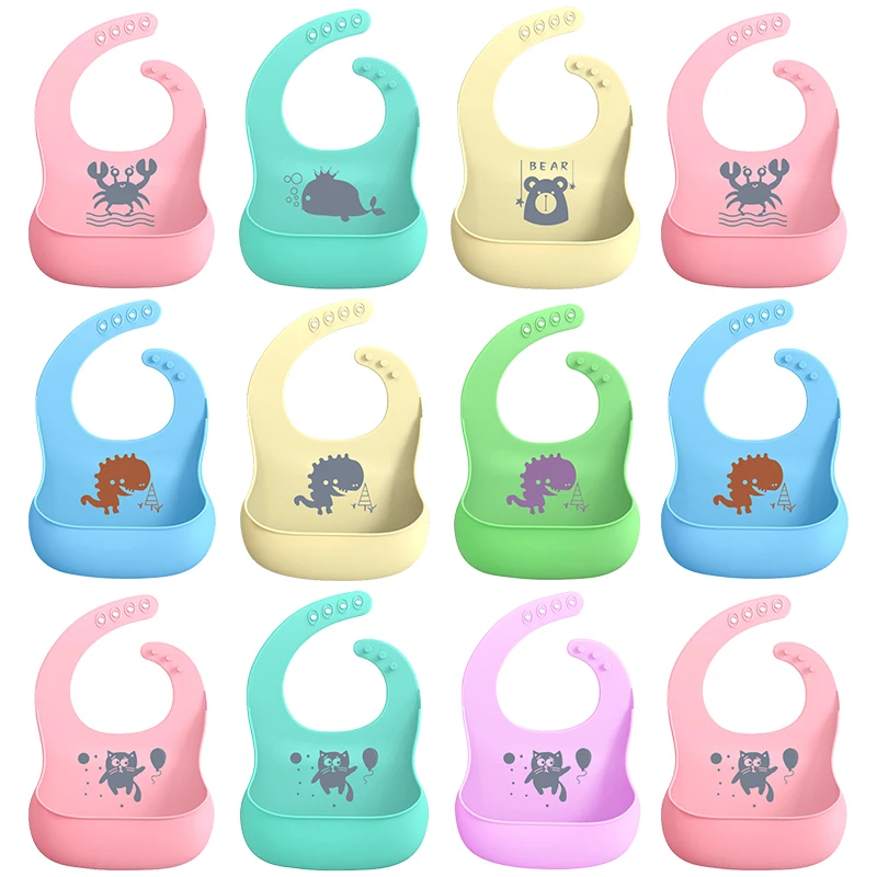

Food Grade Silicone Bib Waterproof Adjustable Baby Bibs Cartoon Print Self Feeding Bibs for Children Toddler Infant Kids Gift