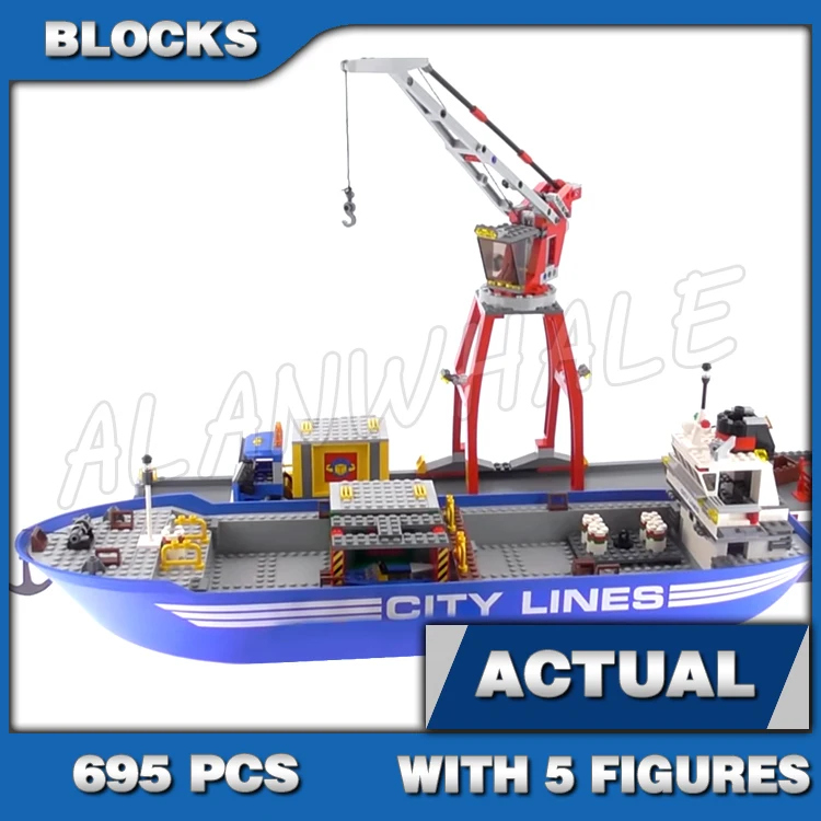 

695pcs City Harbour Cargo Ship Truck Massive Pier Crane Containers Port 02034 Building Block Sets Compatible With Model
