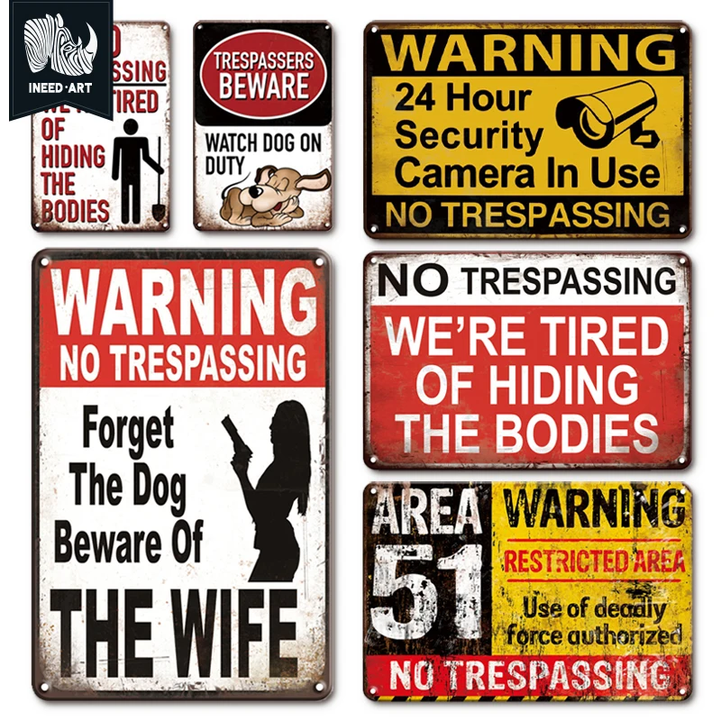 

INEED Vintage No Trespassing Metal Wall Stickers Retro Garden and Yard Warning Tin Sign Wall Plate Home Decoration Slogan Plate