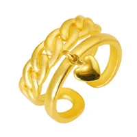 24k gold fashion retro heart ring tulip flower opening finger ring girls trendy gold pendant rings for women wedding jewelry