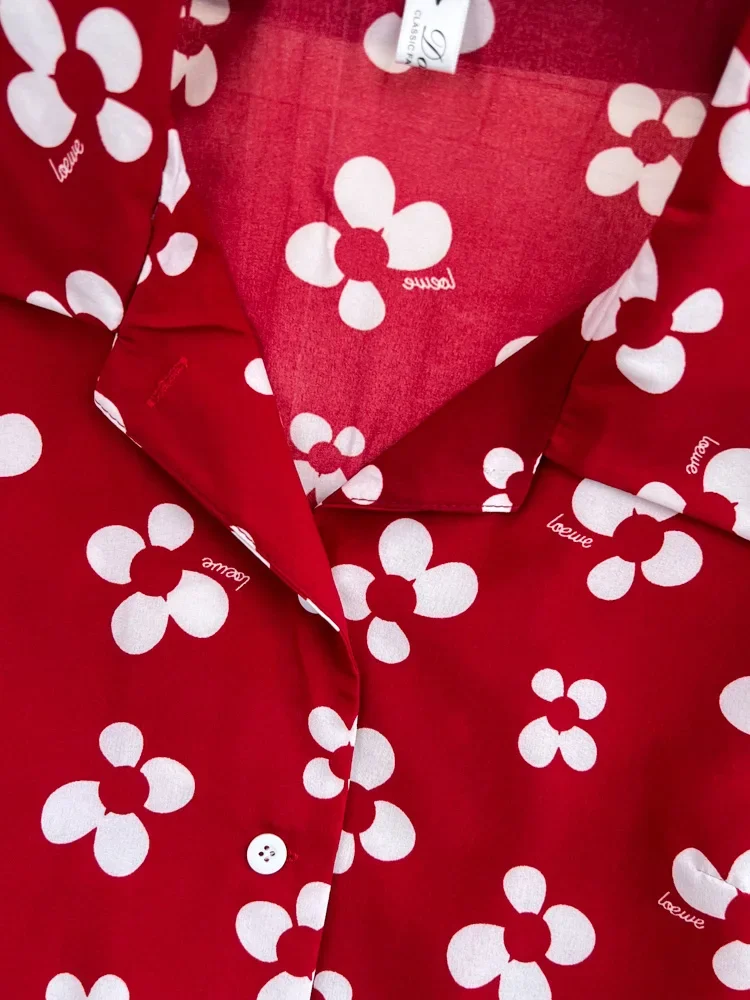 Летний женский костюм из двух предметов с принтом винтажный однобортный топ