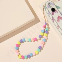 mobile phone strap silicone bead chain flower pendant soft pottery bead chain for cell phone case hanging cord necklace lanyard