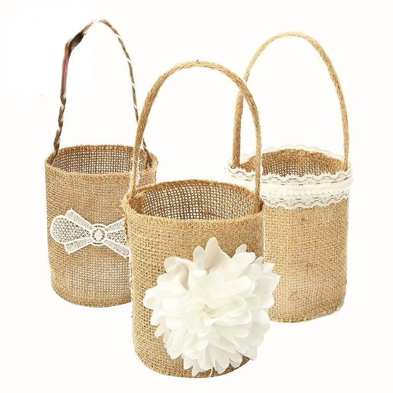 

Цветочная корзина для свадьбы, винтажная кружевная деревенская ручка, украшение стола для детской вечеринки «сделай сам», Подарочный пакет...