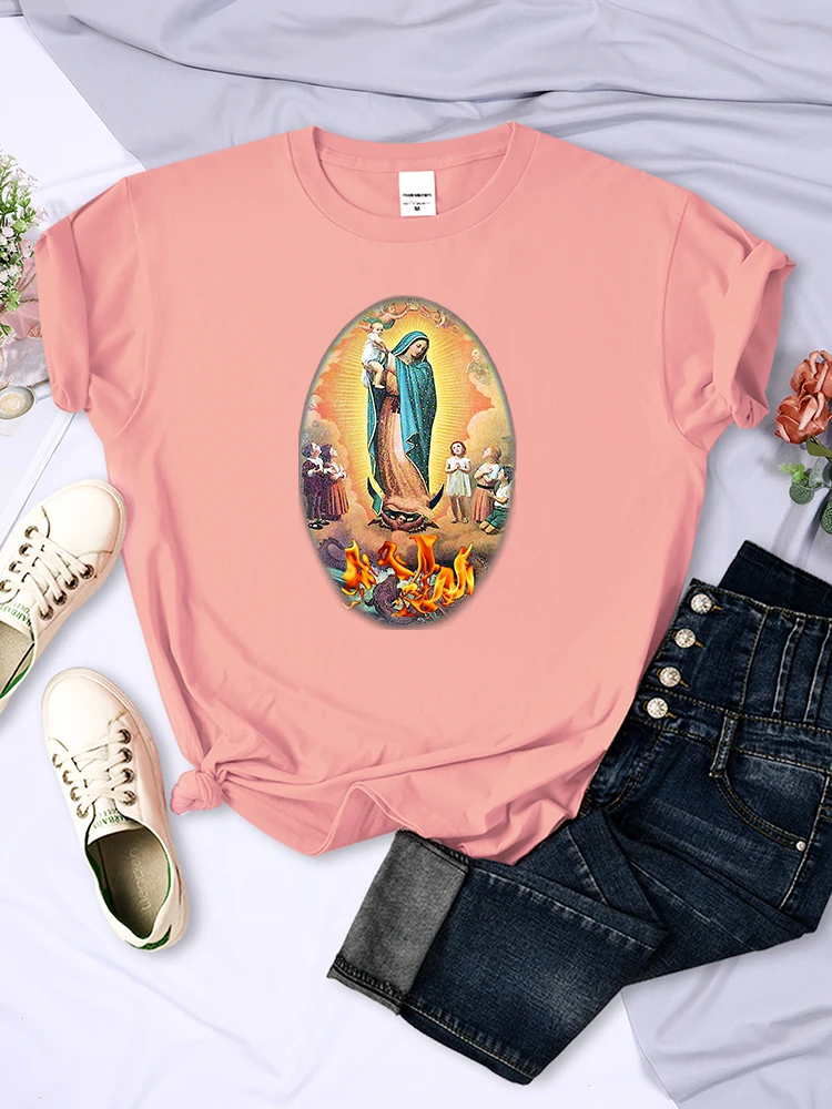 

Женская футболка с изображением нашей леди гуадалупы, повседневные футболки в стиле Харадзюку, летний мягкий кроп-топ, уличный женский топ ...