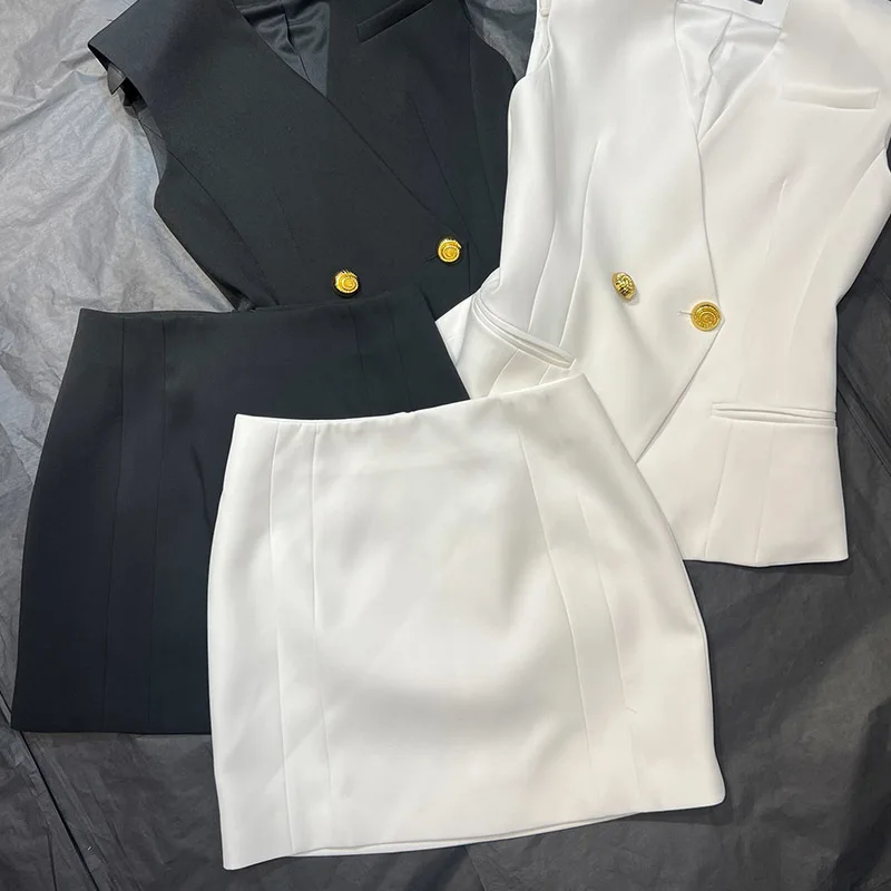 Дизайнерские новые женские комплекты из 2 предметов Элегантный двубортный жилет