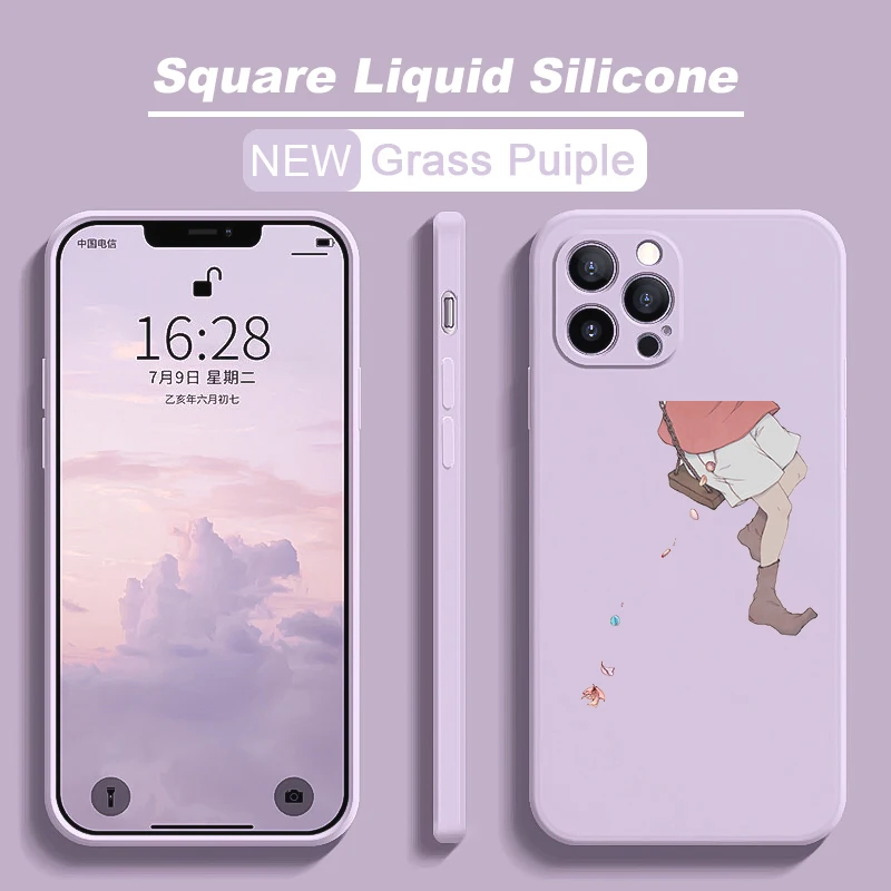 

Swing Girl Liquid Silicone Phone Case For iPhone 14 13 11 12 Pro Max XS Max XR X 7 8 Plus SE20 Shockproof Soft Bumper Back Cover