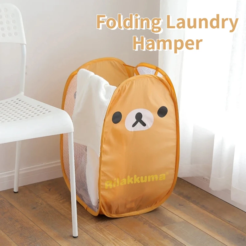 Folding Laundry Hamper Cartoon Pop Up Basket Open Mesh Laund