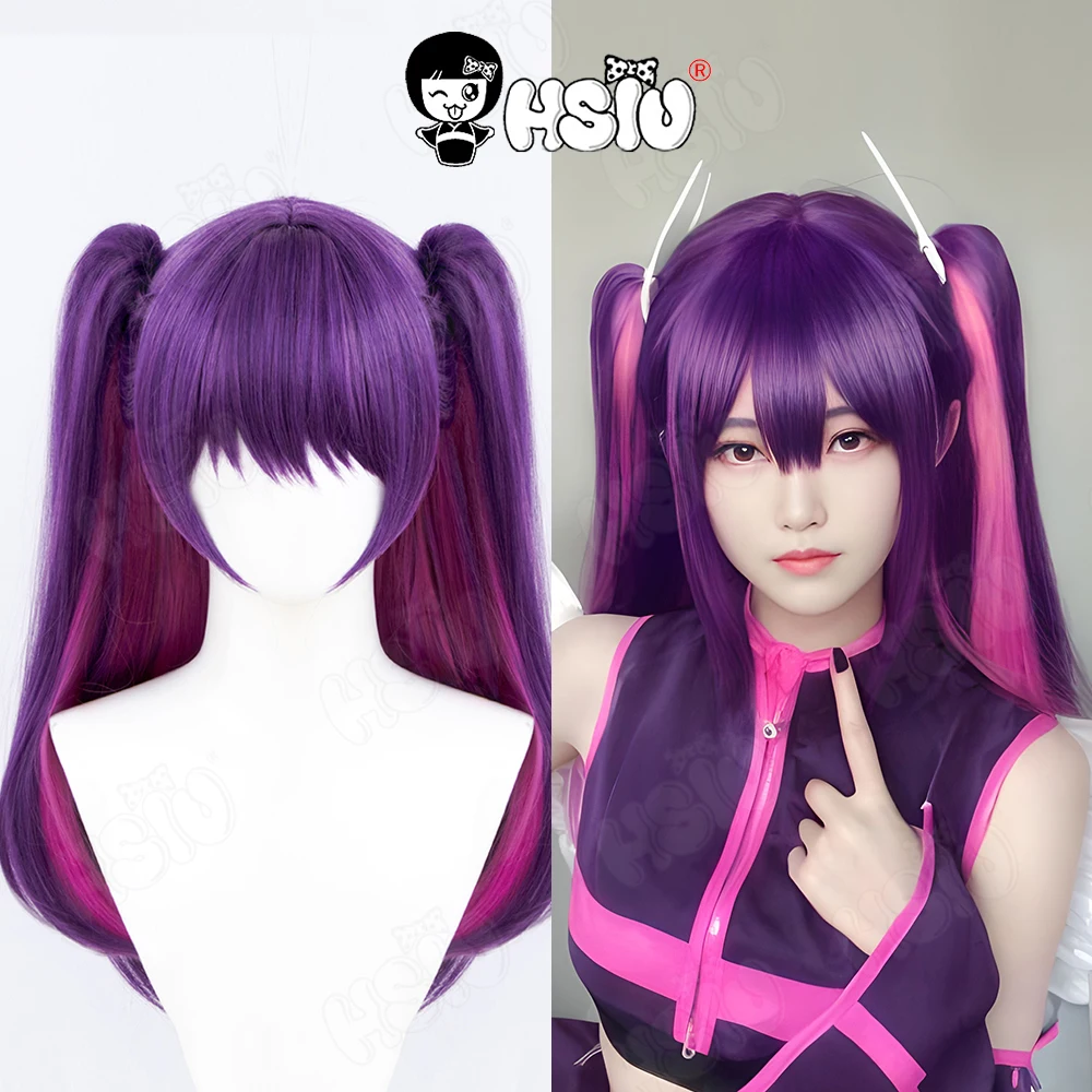 Mikari косплей парик HSIU 65 см фиолетовый смешанный розовый красный двойной хвост