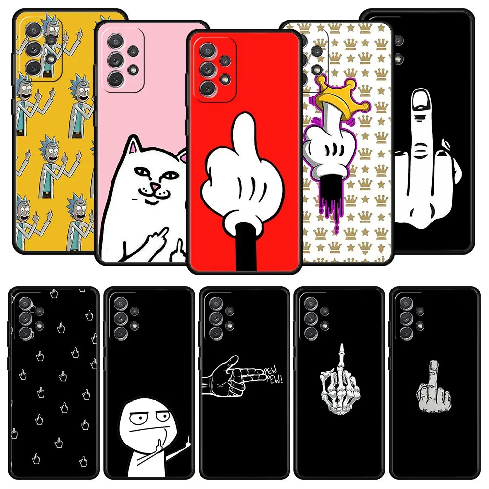 

Cartoon Middle Finger Phone Case For Samsung Galaxy A51 A71 A41 A31 A21S A11 A01 A03S A12 M31 M22 A32 A52 A13 5G Silicone Cover