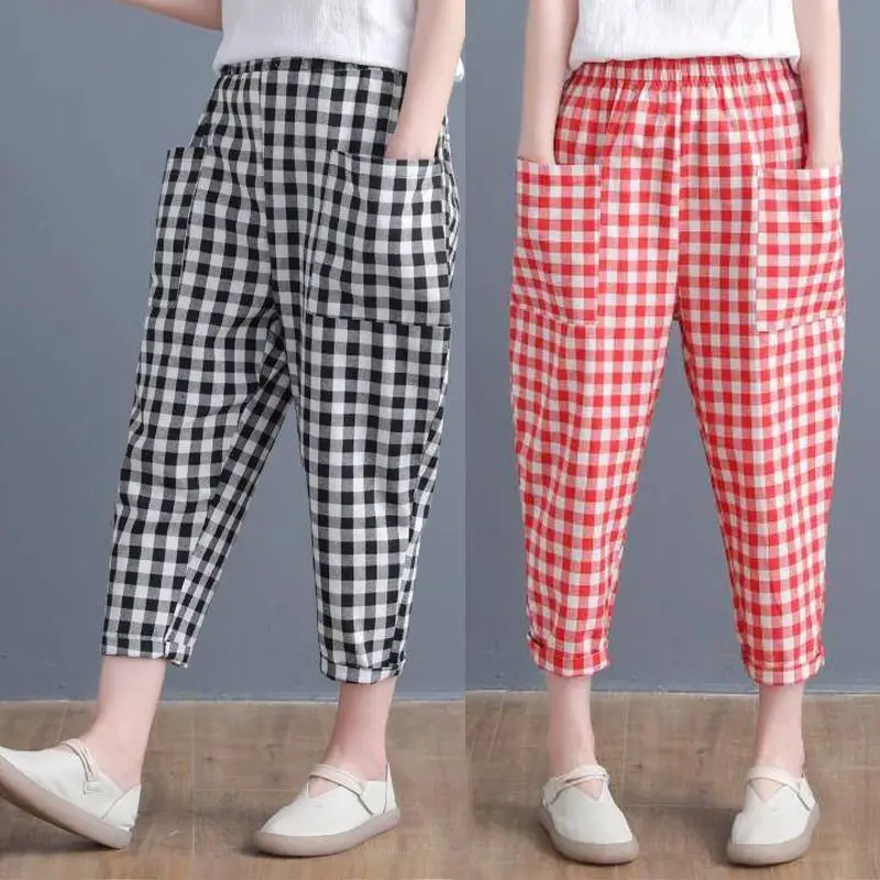 

Plaid Pants Women Streetwear Cool Girl High Waist Trousers Harem Sweatpants Joggers Women Cargo Sweat Pants Korean Pantalon