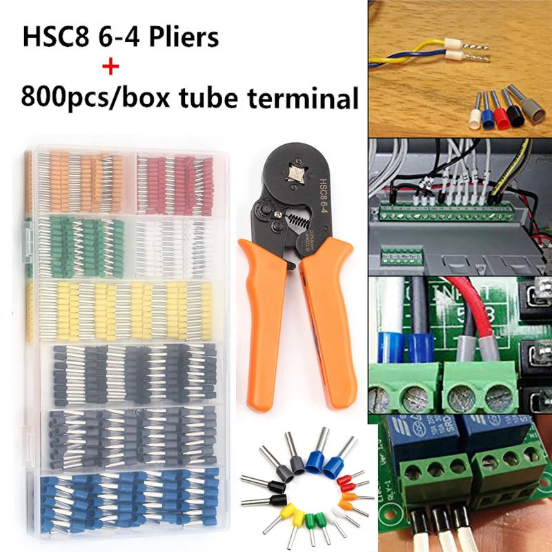 

Трубчатый наконечник + саморегулирующиеся обжимные клеммы с храповым механизмом, 800 шт., обжимные клеммы для проводов, трубчатые наконечник...