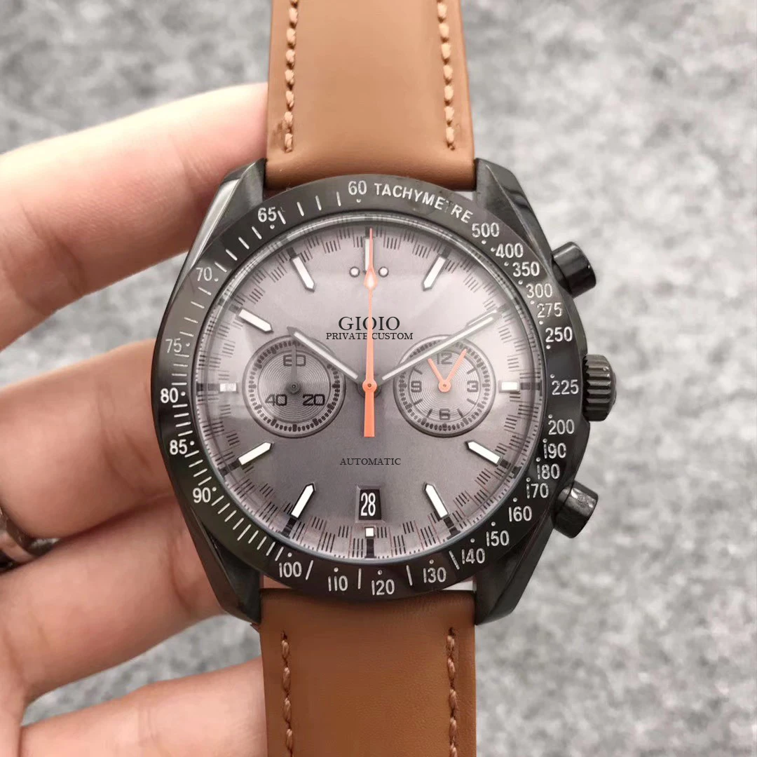 

men quartz chronograph watch black leather canvas Ceramic