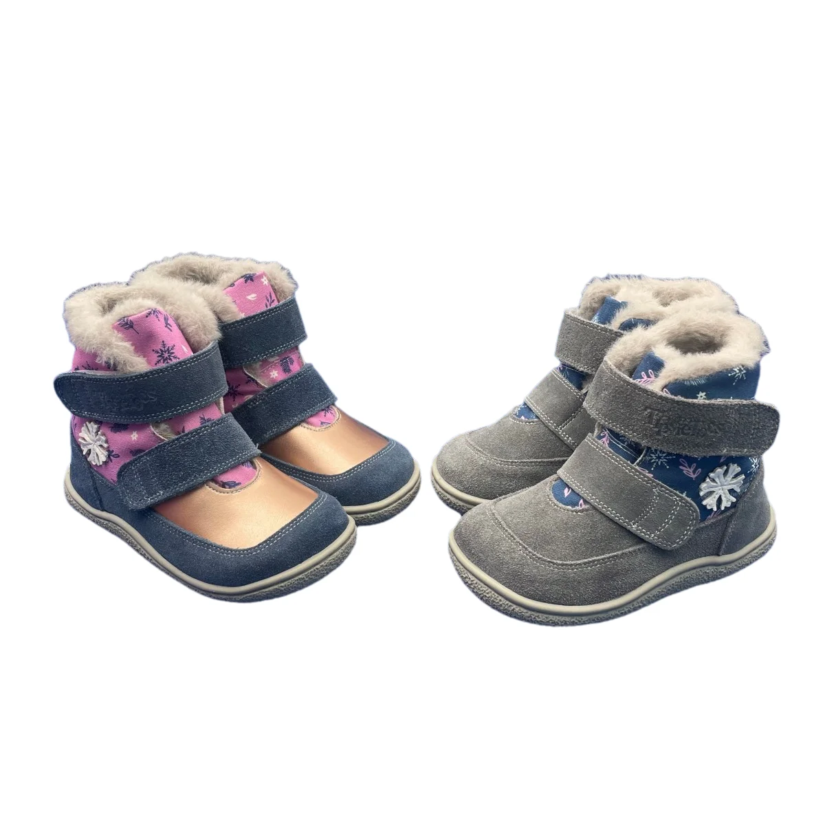 TipsieToes зимние босиком из натуральной кожи теплые ботинки с двумя ремнями стелька