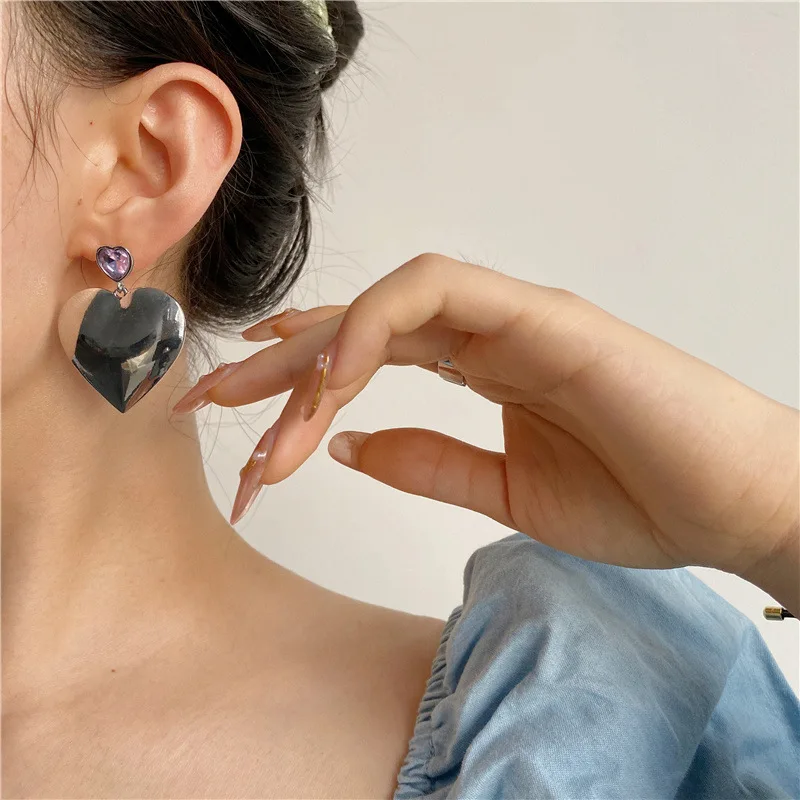 

S925 needle Women Jewelry Exaggerated Heart Earrings Popular Design Purple Glass Drop Earrings For Women Party Gifts