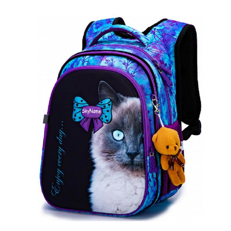 Рюкзак для девочек, ортопедический, водонепроницаемый, с изображением кошки, для начальной школы 1-4 классов, 2021