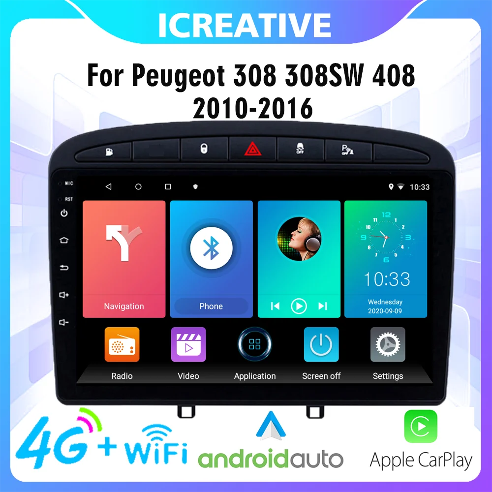 

Car Radio Multimedia Player 2 Din 9" 4G Carplay For Peugeot 308 308SW 408 2010-2016 Stereo Android BT WIFI FM GPS Navigation