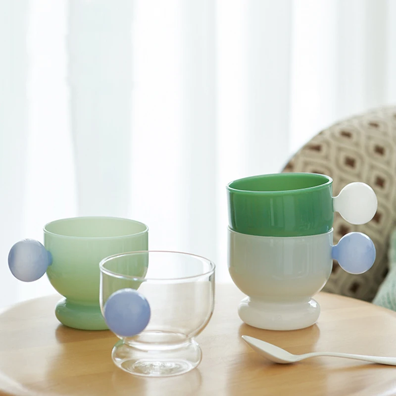 

INS Niche High Temperature Resistant Simple Solid Color Glass With Handle Water Cup Girls Home Drinking Cup Home Accessories