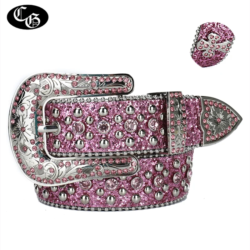 

Goth Rhinestone Belts for Women Lolita Pink Luxury Strap Diamond Bling Bling Belt Y2k Accessories Cowboy Cinturones Para Mujer