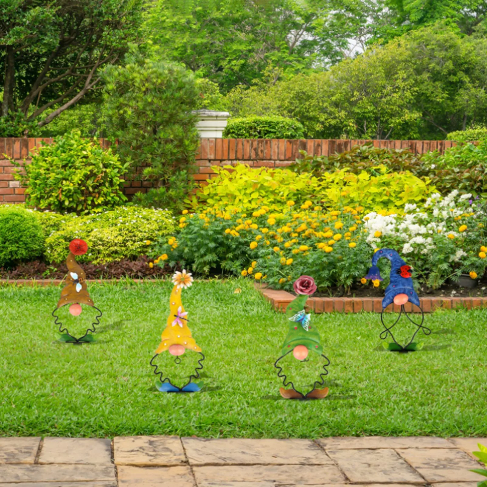 

4pcs Metal Garden Gnome Stakes Waterproof Outdoor Stakes For Decorations Waterproof Outside Decorative Gnome Ornaments Home