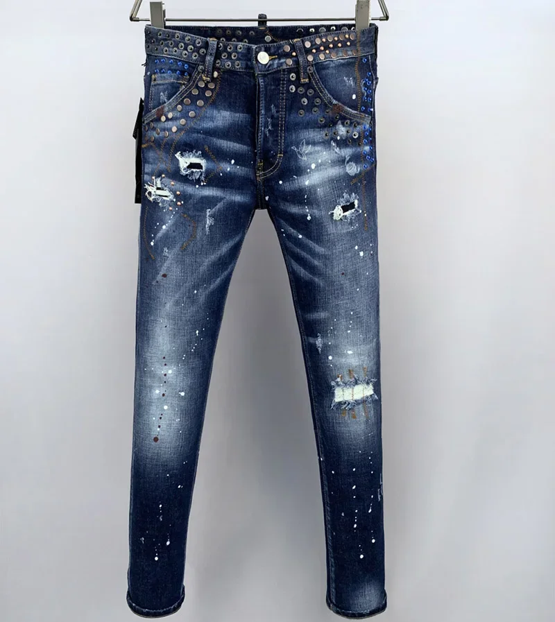 Новая мода BRAND D2 Мужские джинсы Джинсовые брюки с дырками Тонкие брюки-карандаш