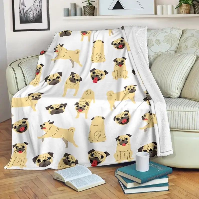 Pug Blanket - Dog Pets Throw Blanket - Pug Fleece Blanket - Pug Dad Mom Adult Kid Blanket - Dog Lover Paws Gifts Her Him