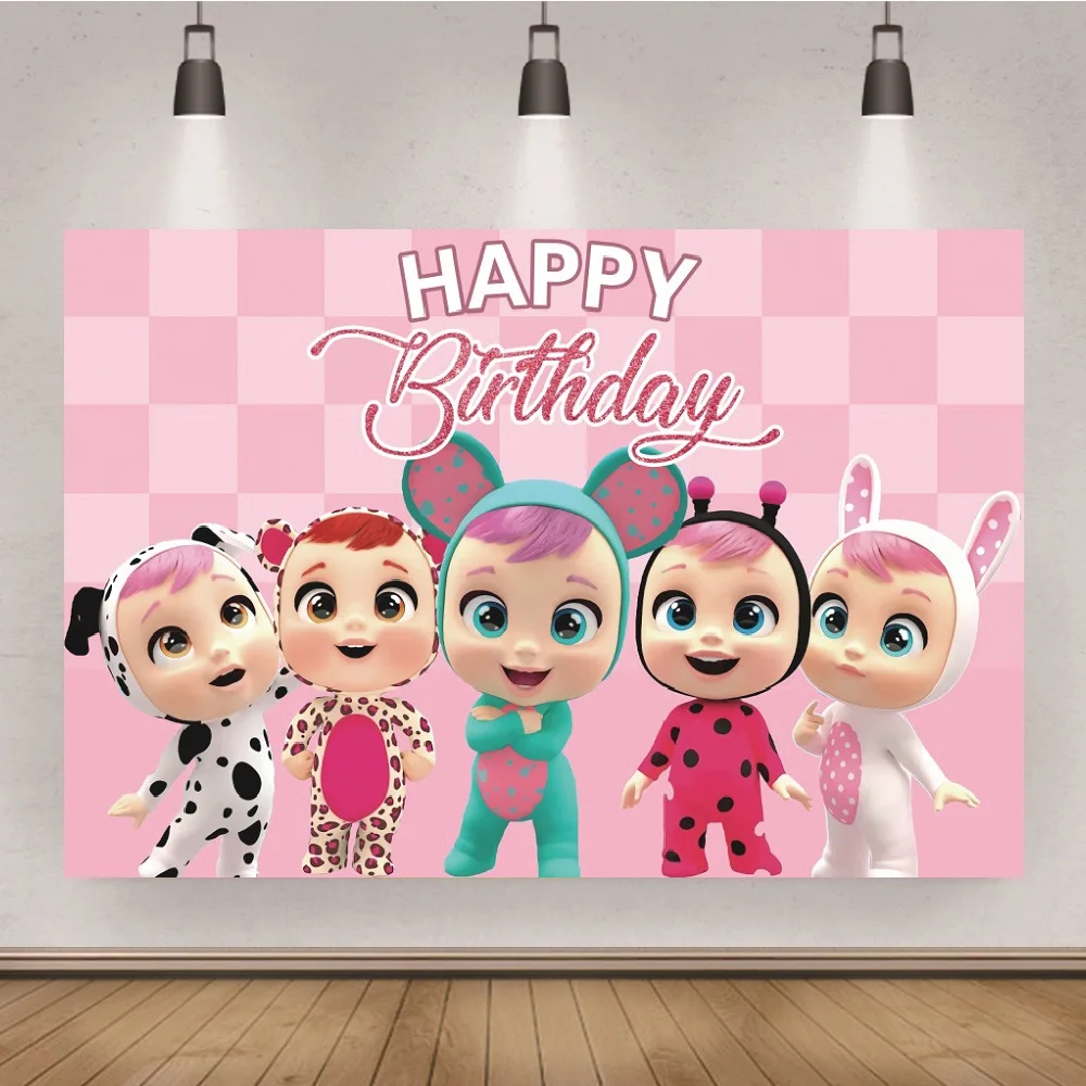 

Pink Cry Babies Photography Backdrop Kids Birthday Cartoon Vinyl Baby Shower Studio Photo Booth Background Banner
