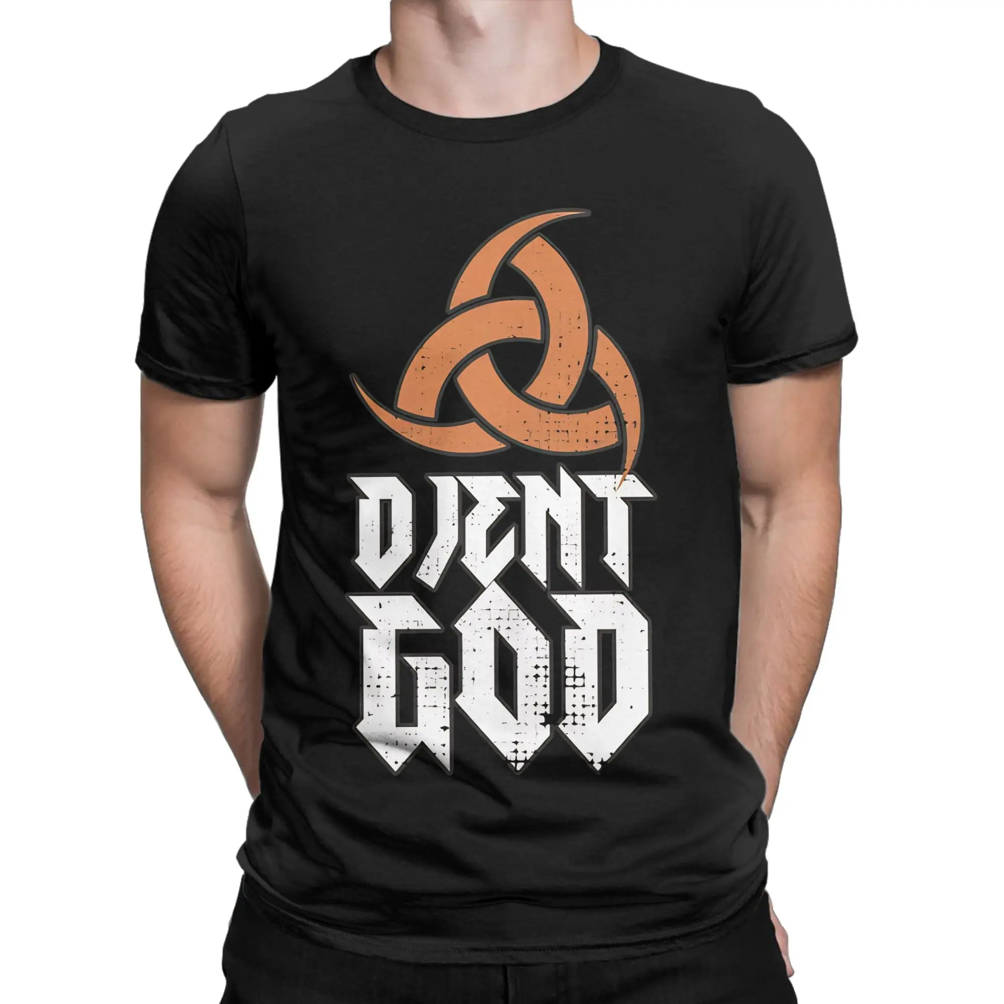 Фото Забавная футболка God Funny из 100% хлопка, футболки Djent Tops для мужчин №1