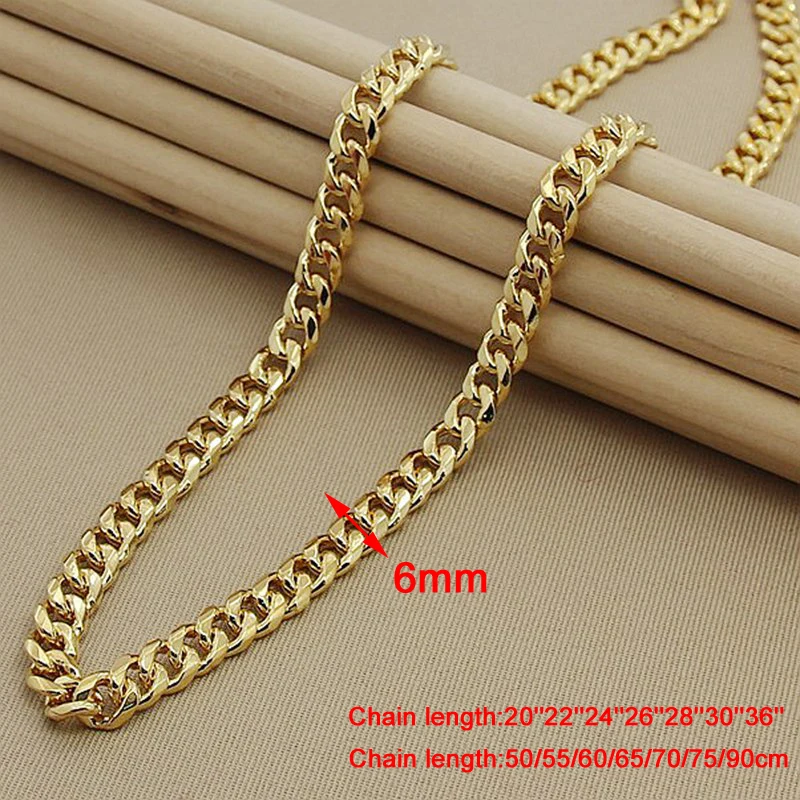 

24k Gold Men Cuban Chain Necklaces Hip Hop Jewelry Wholesale Gold Color Long Big Chunky Necklace 20-36 inch