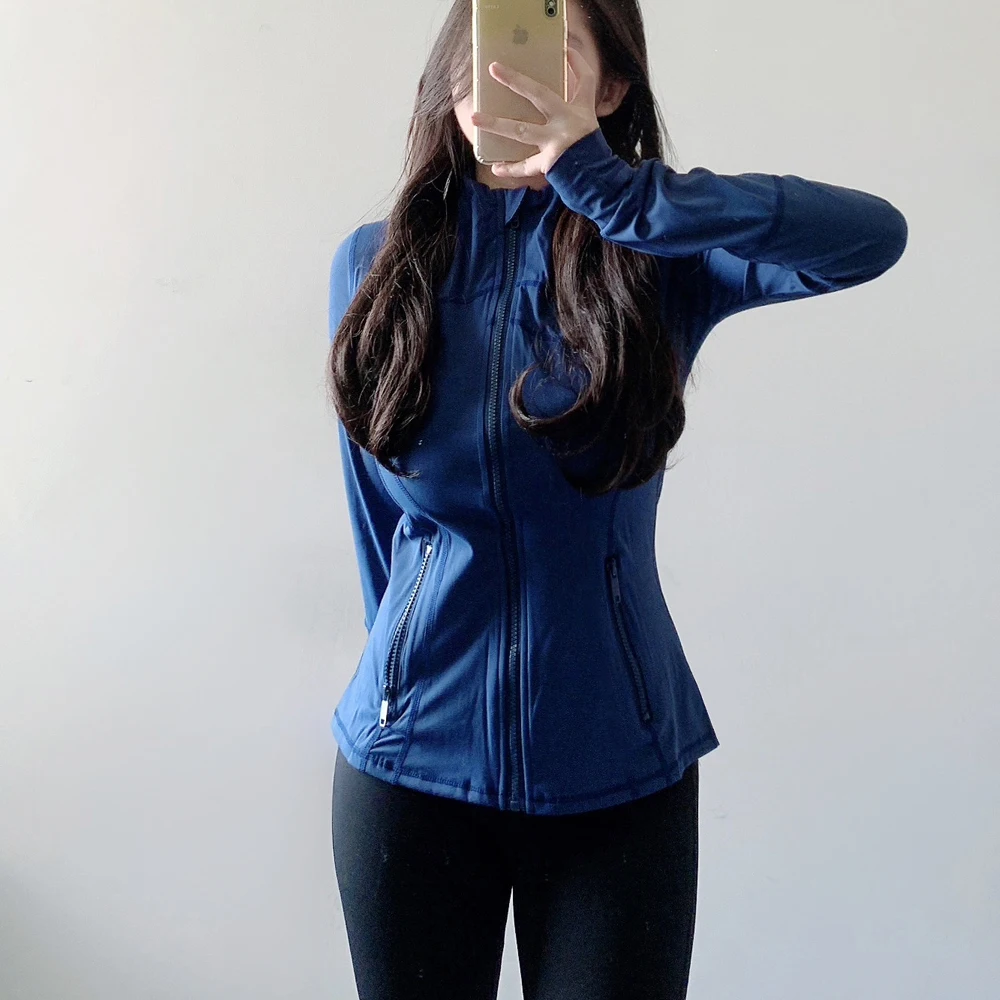 Lulu Women Long Sleeve Hooded Define Jacket Yoga Sports Coat With Pockets Quick Dry Breathable Fitness Running Zip Up Jackets