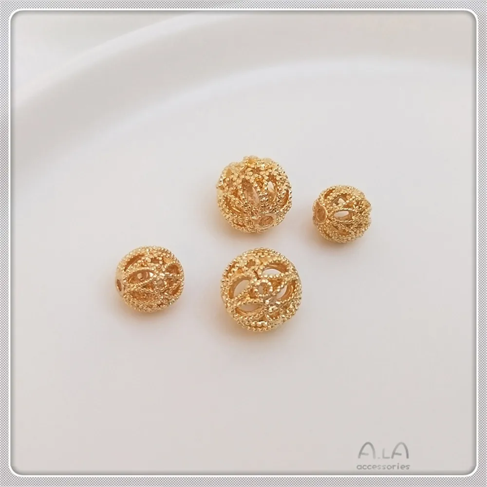 Купи 14K gold hollow flower ball round beads embroidery ball spacer beads handmade diy chain jewelry loose bead material за 25 рублей в магазине AliExpress