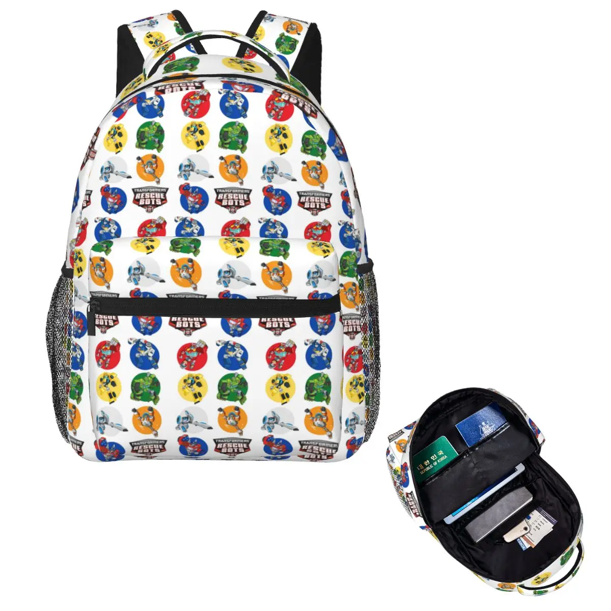 Фото Рюкзак Full Line Up Rescue Bots для студентов, школьный рюкзак, походный рюкзак для путешествий, модная сумка для книг, сумка через плечо для мужчин и женщин №1