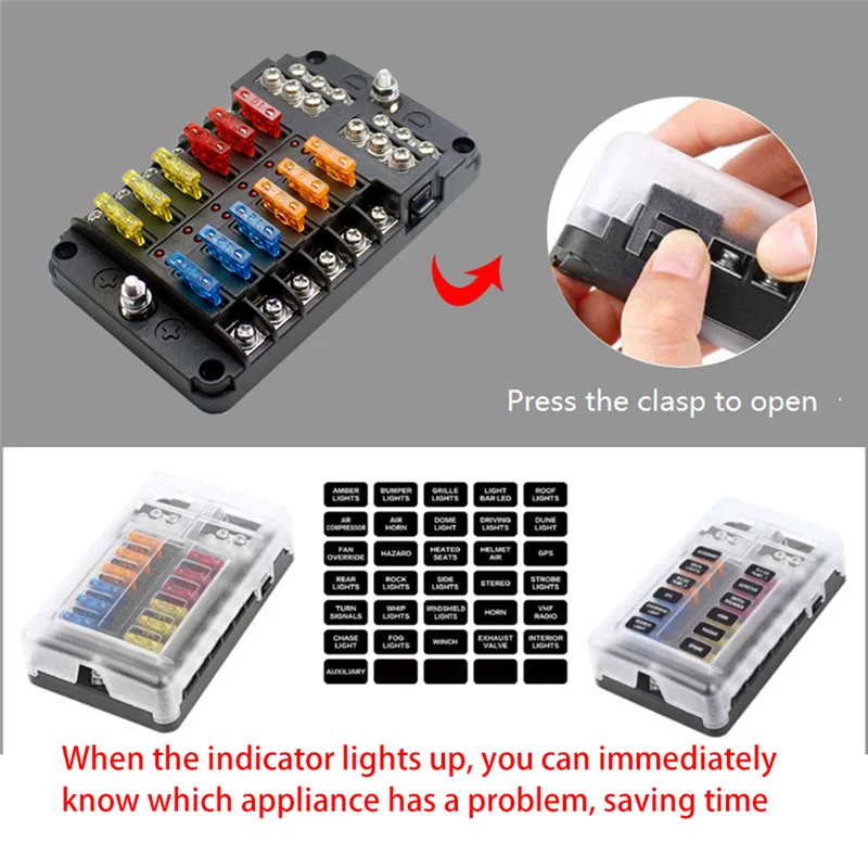 Блок предохранителей 12 В комплект 12-контурных блоков со светодиодным