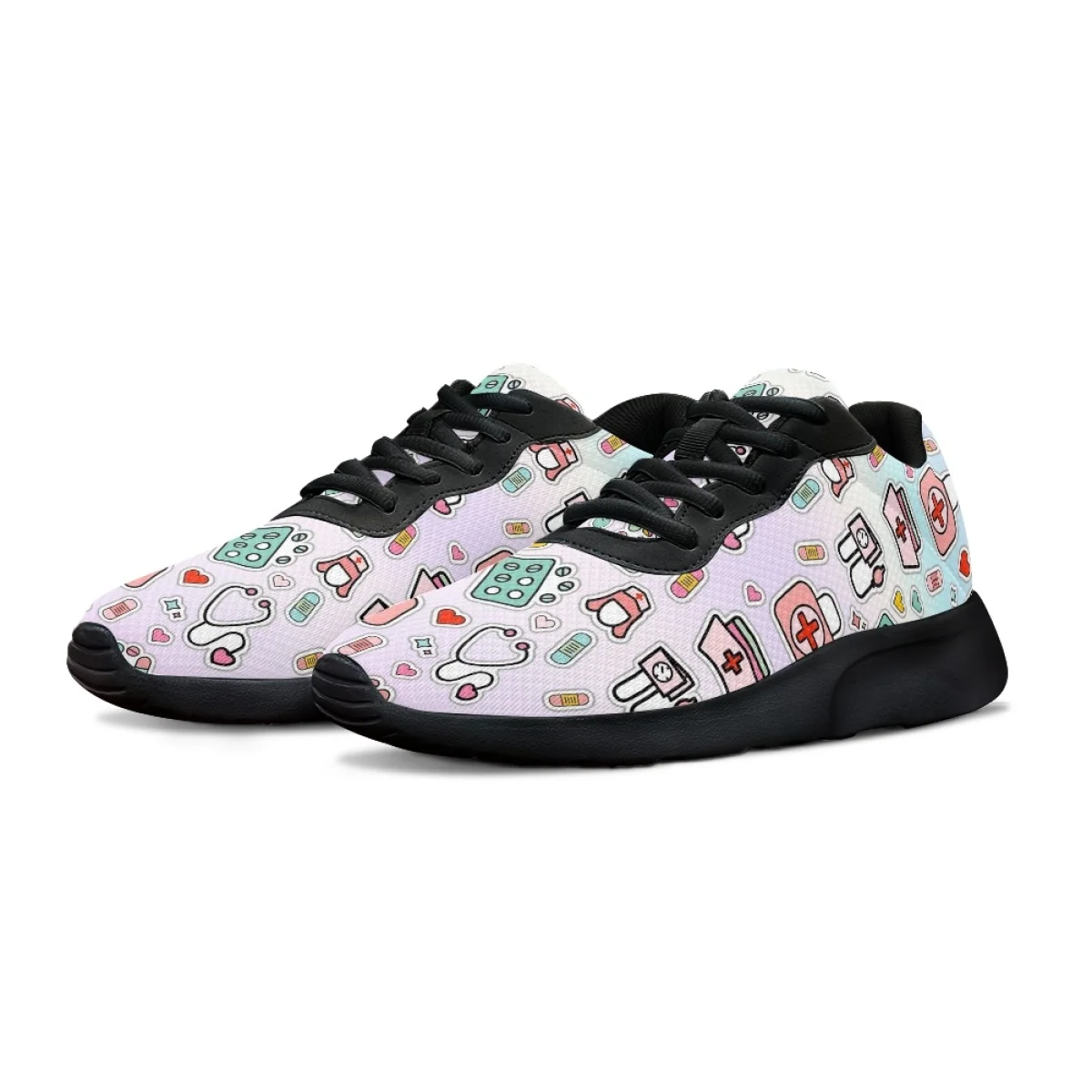 Кроссовки женские износостойкие плоская подошва с принтом для медсестер и