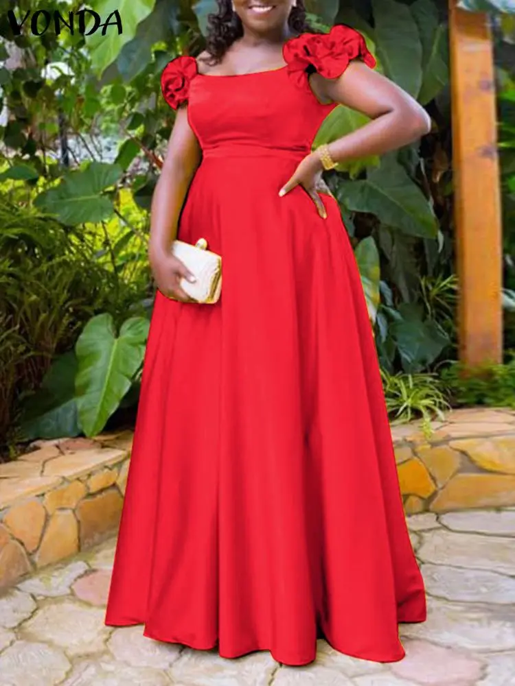 

VONDA Oversize 2022 Solid Robe Women Party Dress Fashion Summer Holiday Sundress Bohemian Stylish Big Swing A-Line Maxi Dresses