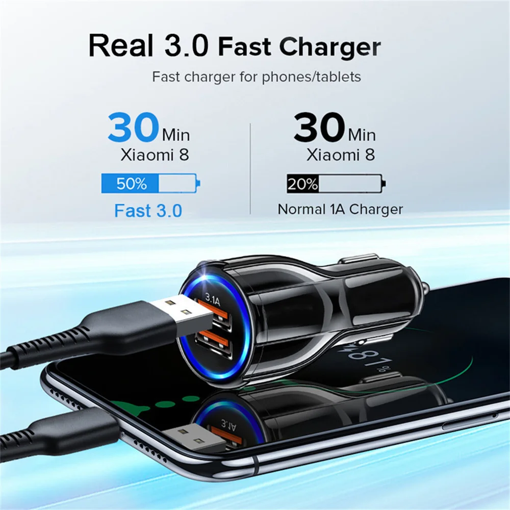 Автомобильное зарядное устройство 3 1 А двойной USB PD QC led кабель для быстрой