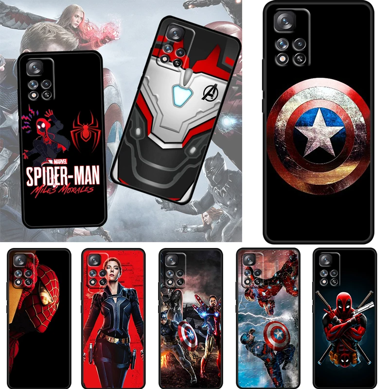 

Cute marvel hero cartoon For Xiaomi Redmi Note 11 10 11T 10S 9 9S 8 7 Pro Plus Max 5G Soft Silicone Black Phone Case Fundas Capa