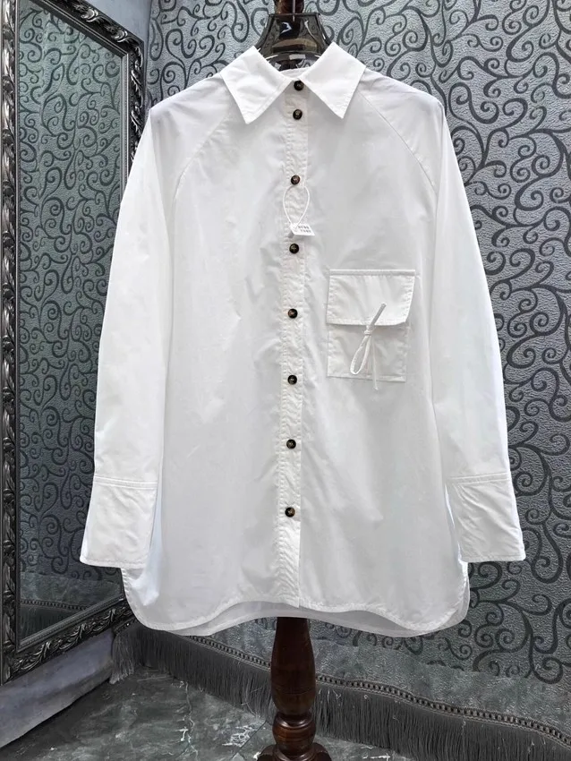 Женская рубашка с отложным воротником белая или синяя Повседневная Свободная