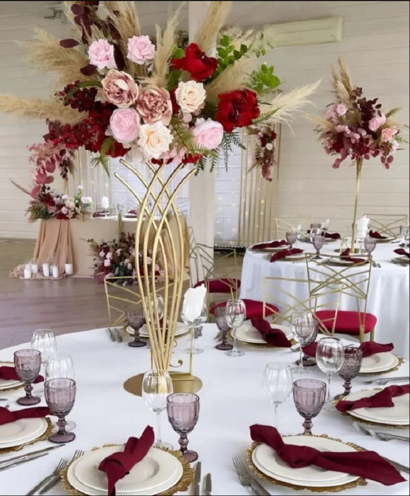 10 PCS Flower Vase Floor Vases Column Stand Metal Road Lead Wedding Centerpiece Geometric Pot Table Rack For Home Event Decor