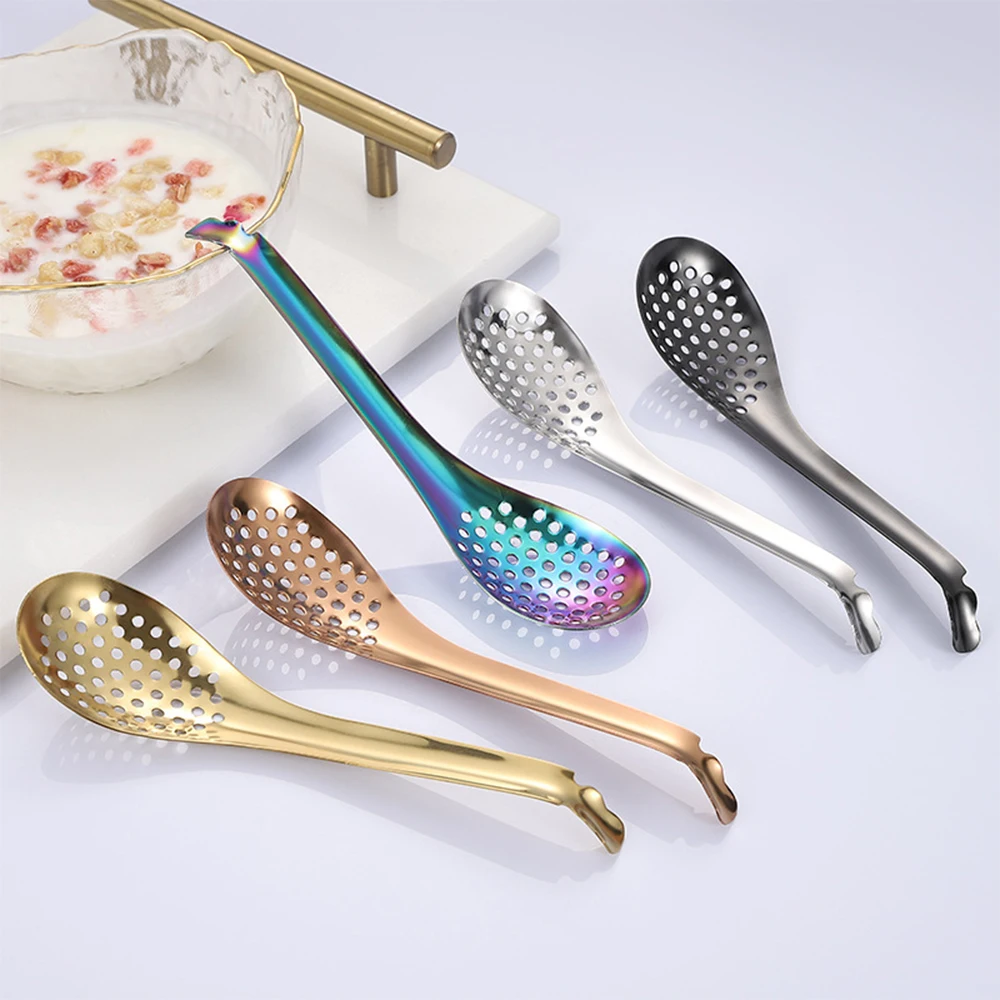 

304 Stainless Steel Kitchen Spoon with Holes Acrylic Molecular Cuisine Caviar Builder Roe Sauce Strainer Cooking Spoon Gadgets
