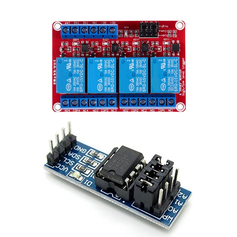 

4-канальный модуль реле мощности и чиповые розетки AT24C256, серийный модуль памяти EEPROM I2C