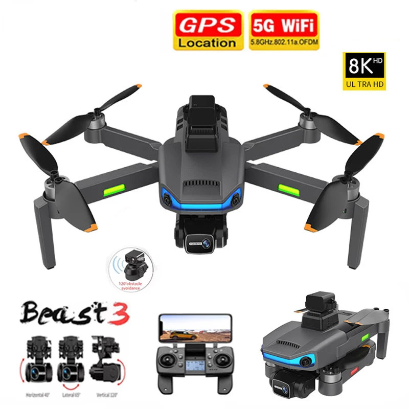 

New AE3 Pro Max GPS Drone 8K Dual Camera 6Axis EIS Gimbal 5G Wifi FPV Folding Quadcopter Remote Control Distance 1500M