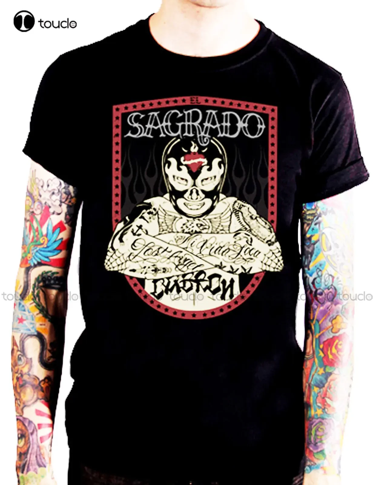 Новые мужские футболки [SAGRADO] ФУТБОЛКА ROCKABILLY LUCHA LIBRA BOXER TATTOO INK L Топы Футболка Homme