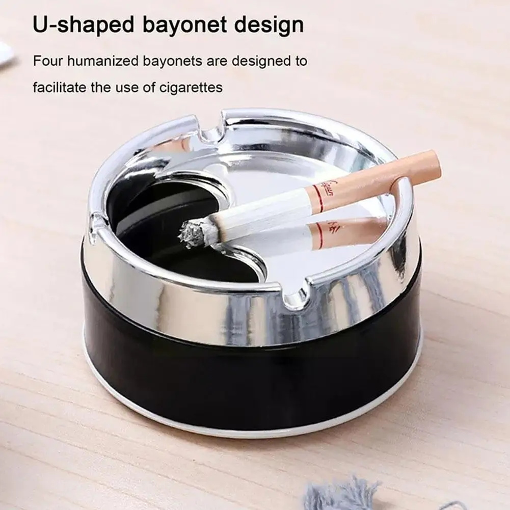 

Steel Ashtray Round Windproof Ashtrays with Rotating Lid for Home Garden Outdoor Indoor Smoking Accessory S6K7