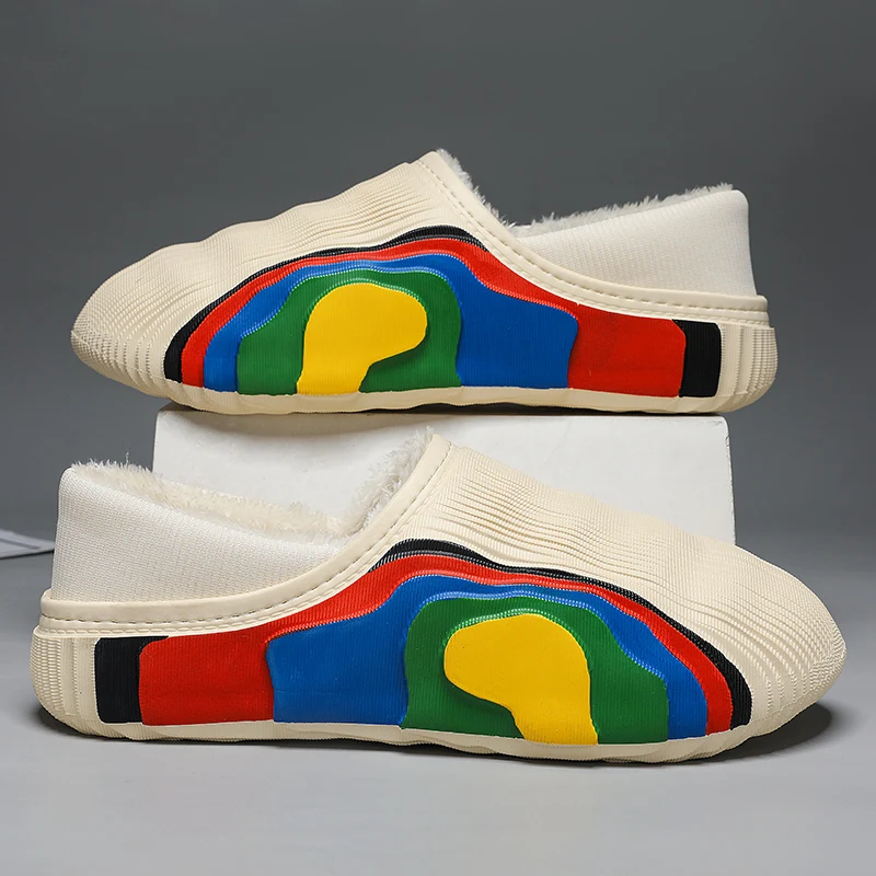 

Winter Men Cotton Slippers Plush Warm Slippers Soft Slides Outdoor Indoor Waterproof Shoes Parent-child Home Cotton Shoes 31-46