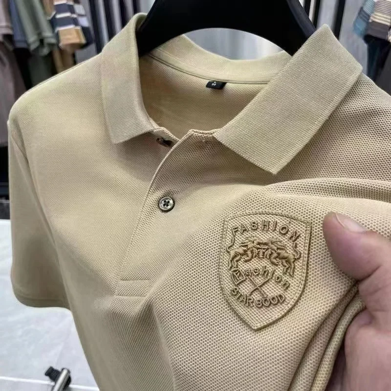 Мужская Повседневная рубашка-поло с вышивкой хлопковая рубашка короткими