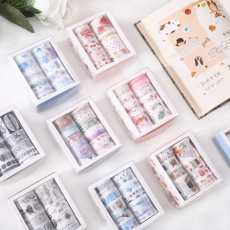 Mohamm 10Pcs Rogue Series Color Diary Kawaii Washi Masking Tape Paper Scrapbooking Stationery Decorative Tape