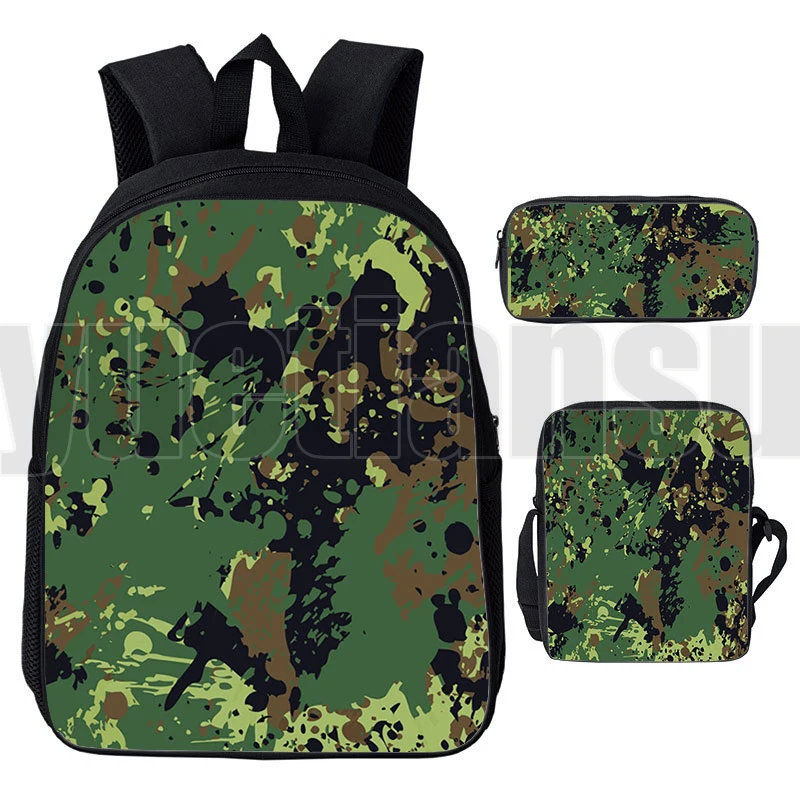 Камуфляжный рюкзак с объемным рисунком, военно-зеленые дорожные мешки для книг, школьные ранцы, детский чехол для карандашей, женская косме...