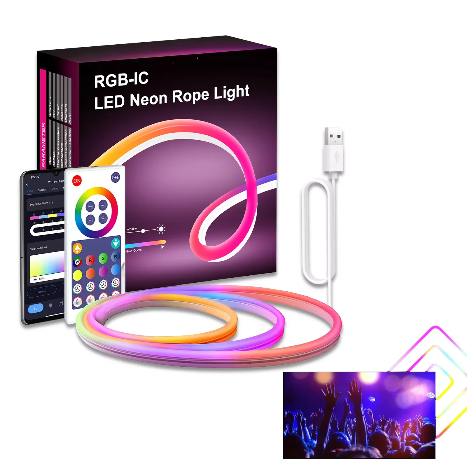 

Neon Light Strip Smart Rope Lights Indoor 10ft Silicone Neon Rope Light Outdoor LED Strip Lights Waterproof Party DIY Decoration
