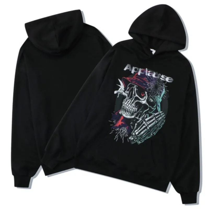 

2022 Autumn Winter Man New High Street Dark Skullcandy Printing Cotton Hooded Hip Hop Loose Long Sleeves Casual Sweater