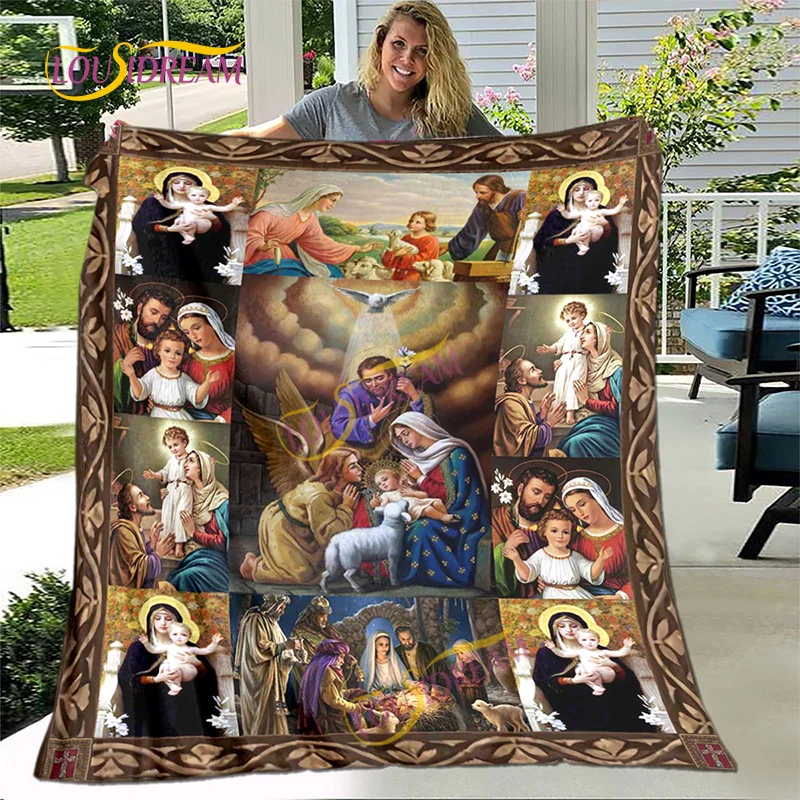 

Теплое легкое одеяло Faith с изображением Иисуса и Девы Марии, домашнее тонкое покрывало для дивана, повседневное одеяло для пикника и офиса